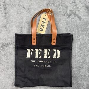 Feed Projects Canvas Tote Bag Children of the World Black Double Handle NWT